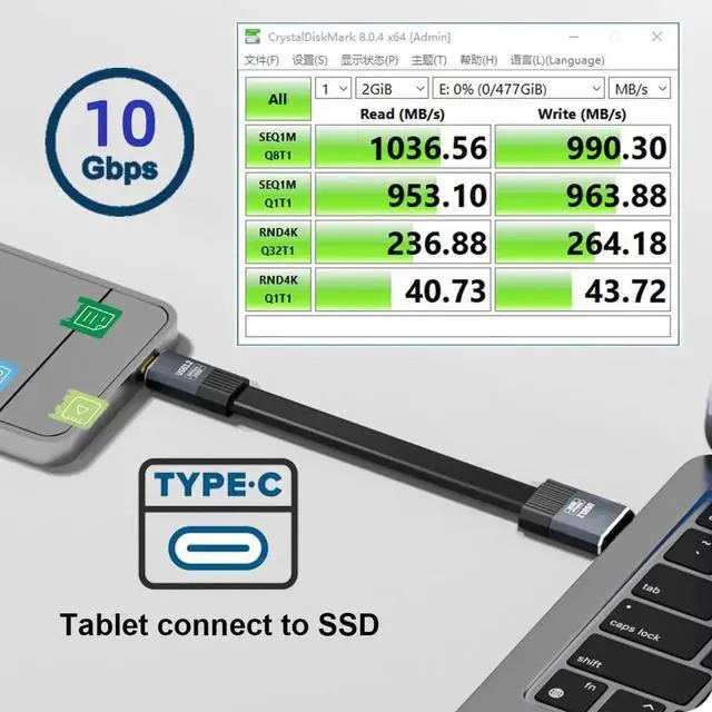 Alt view image 5 of 7 - JAENFONG Cable USB3.1 Type-A Male to Type-C Male 10Gbps Flat Slim FPC USB-C Data Power Cable 5V3A for Laptop Phone Disk (50cm)