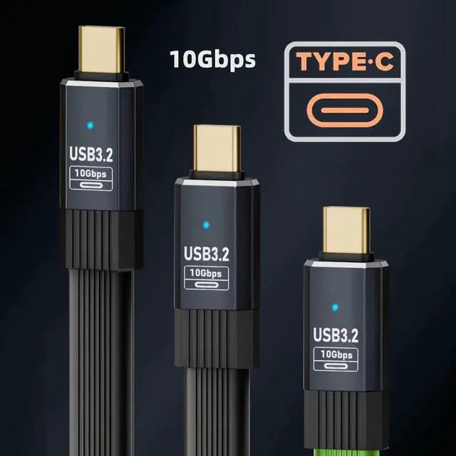 Alt view image 2 of 7 - JAENFONG Cable USB3.1 Type-A Male to Type-C Male 10Gbps Flat Slim FPC USB-C Data Power Cable 5V3A for Laptop Phone Disk (50cm)