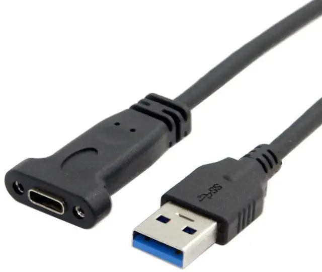 Alt view image 5 of 6 - JAENFONG USB-C USB 3.1 Type C Female to USB 3.0 A Male Data Cable 20cm with Panel Mount Screw Hole