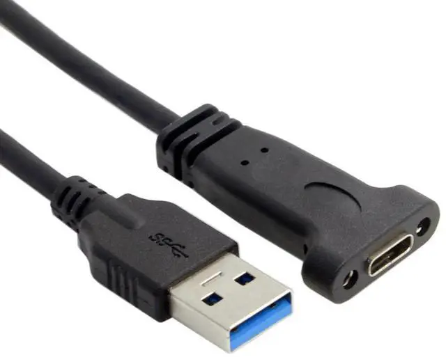 Alt view image 3 of 6 - JAENFONG USB-C USB 3.1 Type C Female to USB 3.0 A Male Data Cable 20cm with Panel Mount Screw Hole
