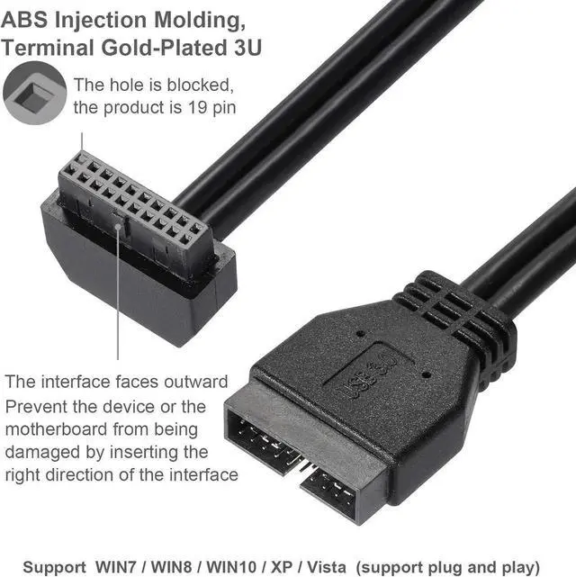Alt view image 2 of 6 - JAENFONG USB Extension Cable USB 3.0 Motherboard Front 19 Pin Male to Female Extension Cable High Speed Connection (The Interface Faces Outward)