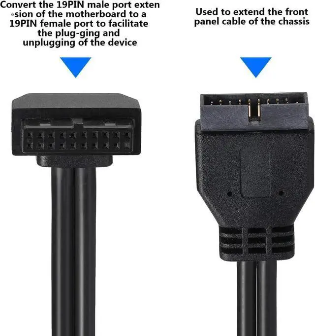 Alt view image 4 of 6 - JAENFONG USB Extension Cable USB 3.0 Motherboard Front 19 Pin Male to Female Extension Cable High Speed Connection (The Interface Faces Outward)