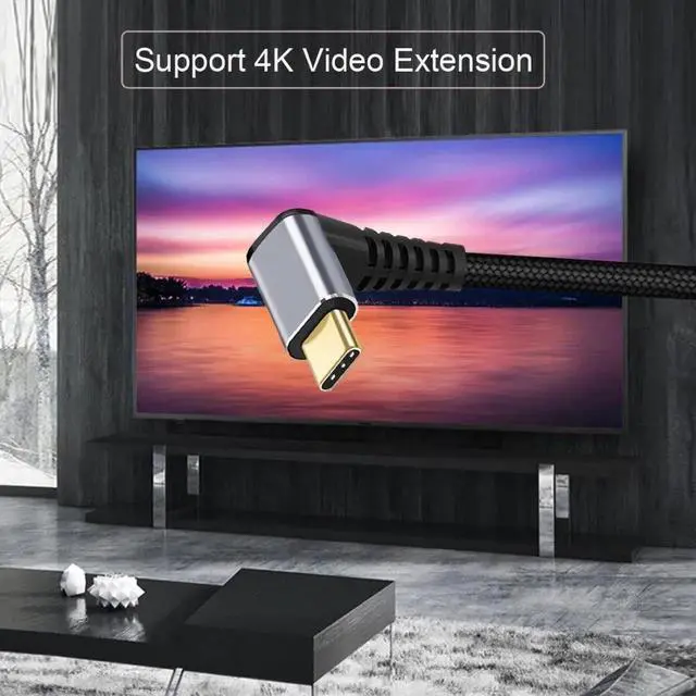 Alt view image 4 of 6 - JAENFONG  USB C Cable USB 3.1 Type C Male to Female 90 Degree UP Angled Extension Data Cable 10Gbps 100W with Sleeve for Laptop Phone 2.0M