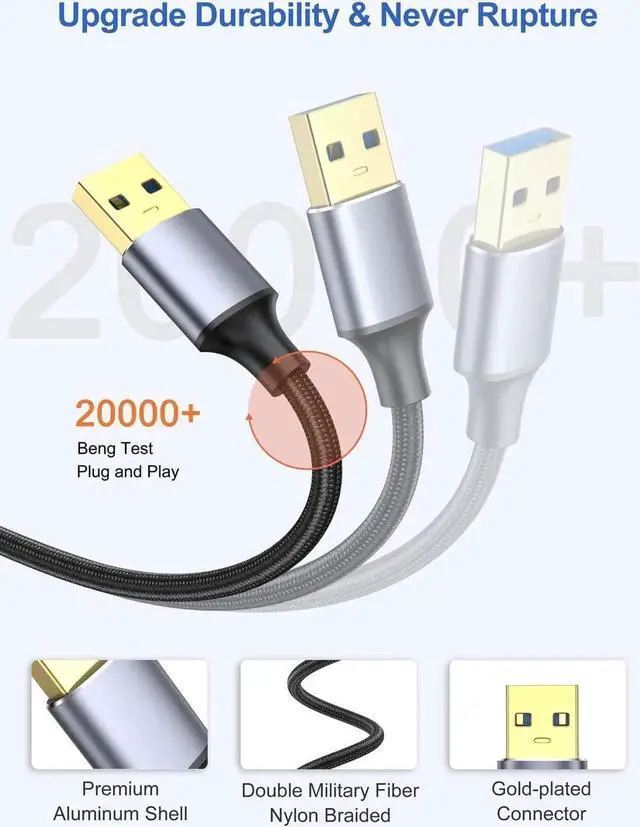 Alt view image 3 of 7 - JAENFONG [2 PACK] USB 3.0 to USB 3.0 Cable 3.3FT/1M, Braided USB 3.0 Cord USB A Male to Male Cable Double Sided USB 3.0 Cable, USB3.0 to USB3.0 Cord Compatible with Hard Drive, Laptop Cooler, and More