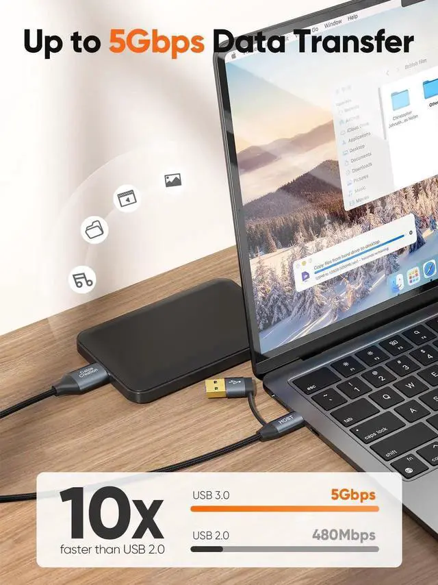 Alt view image 5 of 6 - JAENFONG USB C Hard Drive Cable 1FT, 5Gbps USB A/C to Micro B, Compatible With iPhone 15 Plus/15 Pro Max, WD, External Hard Drive, and Camera, Grey