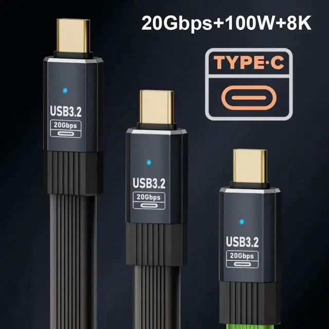 Alt view image 2 of 7 - JAENFONG Cable USB4 Cable 20Gbps Flat Slim FPC Cable with 100W and 8K@60Hz 5K@60Hz USB4.0 Compatible with Thunderbolt3/4 (80cm)