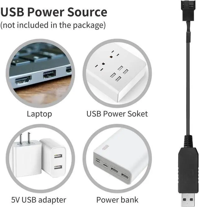 Alt view image 7 of 7 - JAENFONG PWM 12V USB Fan Step-Up Connector Cable 2Pack Full Speed 12V Step-Up USB to 3Pin/4Pin PC Fan Sleeved Power Adapter Cable