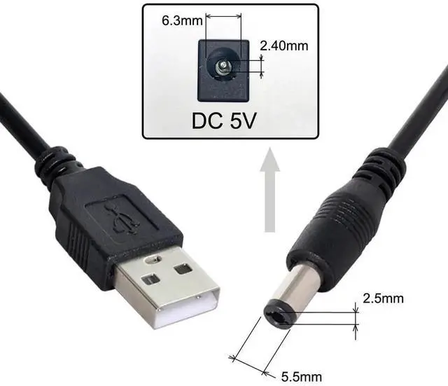 Alt view image 2 of 6 - JAENFONG  Cable USB 2.0 A Type Male to 5.5 x 2.5mm DC 5V Power Plug Barrel Straight Connector Charge Cable 100cm
