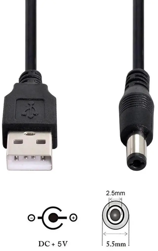 Alt view image 6 of 6 - JAENFONG  Cable USB 2.0 A Type Male to 5.5 x 2.5mm DC 5V Power Plug Barrel Straight Connector Charge Cable 100cm