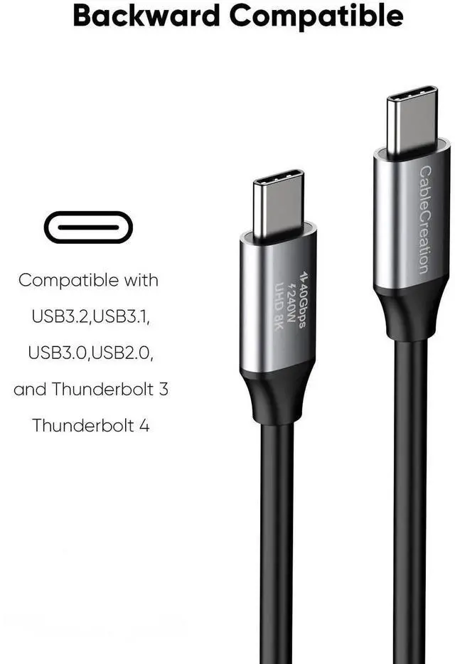 Alt view image 6 of 7 - JAENFONG Short USB4 Cable 0.5FT, Thunderbolt 4 Cable 40Gbps, 240W, 8K@60Hz, Compatible with Thunderbolt 3, Thunderbolt 4 and USB-C