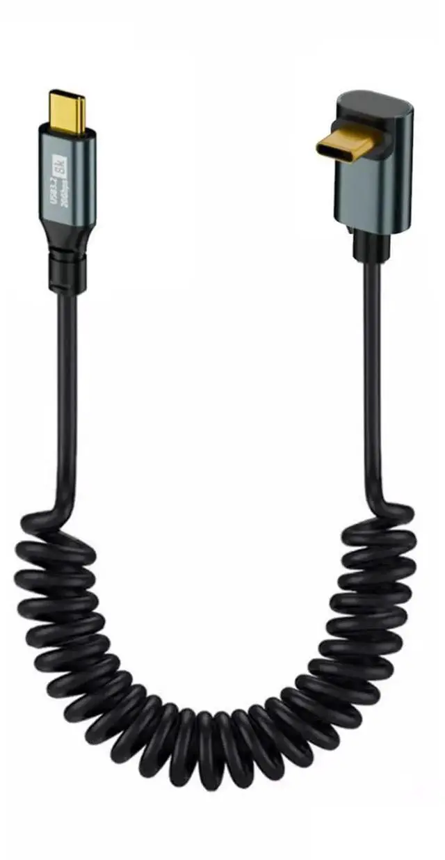 Main image of JAENFONG USB C to C Coiled Cable USB 3.2 Type C 90 Degree UP Angled 20Gbps PD 100W 8K@60Hz Data Fast Charging Cable 6ft