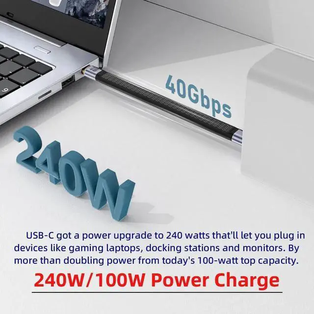 Alt view image 3 of 7 - JAENFONG USB4.0 Cable 240W Power Type-C USB-C Male to Male USB4 40Gbps 100W 8K Flat Slim FPC Data Cable 13cm