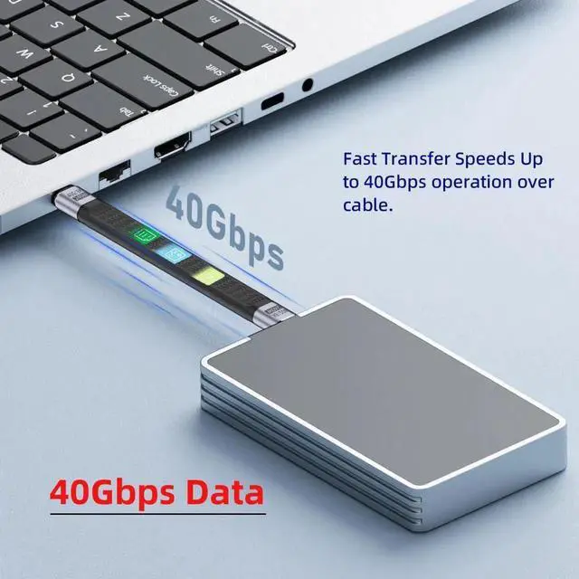 Alt view image 7 of 7 - JAENFONG USB4.0 Cable 240W Power Type-C USB-C Male to Male USB4 40Gbps 100W 8K Flat Slim FPC Data Cable 13cm