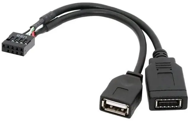 Main image of JAENFONG USB 2.0 9Pin Male 1 to 2 USB 2.0/USB 3.1 Type E Key-A Female Front Panel Socket to 9Pin Mainboard Header Extension Cable 0.49FT