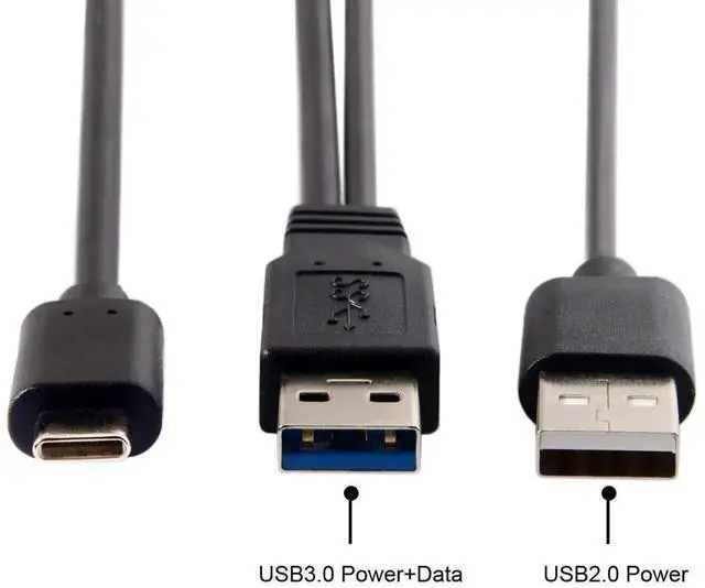 Alt view image 3 of 7 - JAENFONG Type-C USB-C to USB 3.0 Male & USB 2.0 Dual Data Y Cable for Laptop & Hard Disk 60cm
