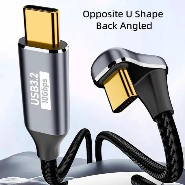 Alt view image 3 of 7 - JAENFONG Cable USB-C USB 3.1 Type C Male to Male Opposite U Shape Back Angled Extension Data Cord 10Gbps 100W with Sleeve 100cm