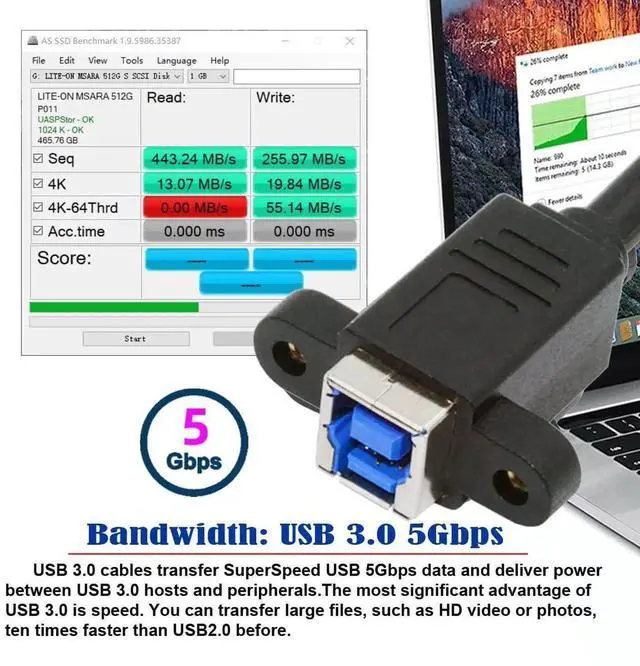 Alt view image 5 of 7 - JAENFONG Cord USB 3.0 Type-B Female to USB3.0 Type-B Male Cable Extension 5Gbps for Disk SSD Camera Data 30cm
