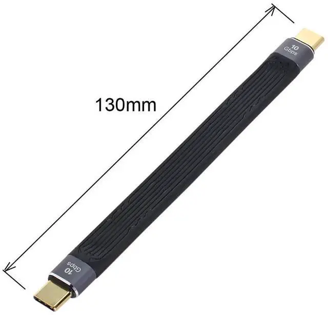 Alt view image 3 of 7 - JAENFONG 10Gbps Type-C USB-C Male to Male USB 3.1 10Gbps Flat Slim FPC Data Cable 13cm for Laptop Phone