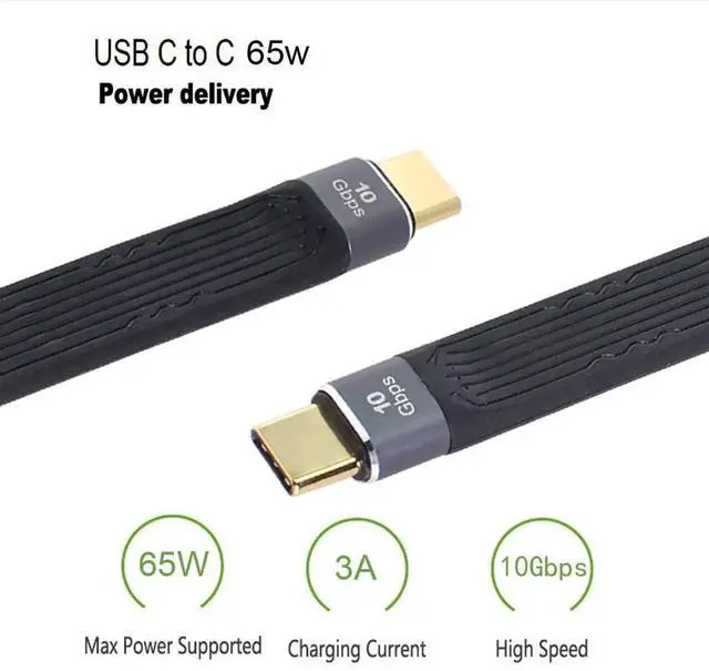 Alt view image 6 of 7 - JAENFONG 10Gbps Type-C USB-C Male to Male USB 3.1 10Gbps Flat Slim FPC Data Cable 13cm for Laptop Phone