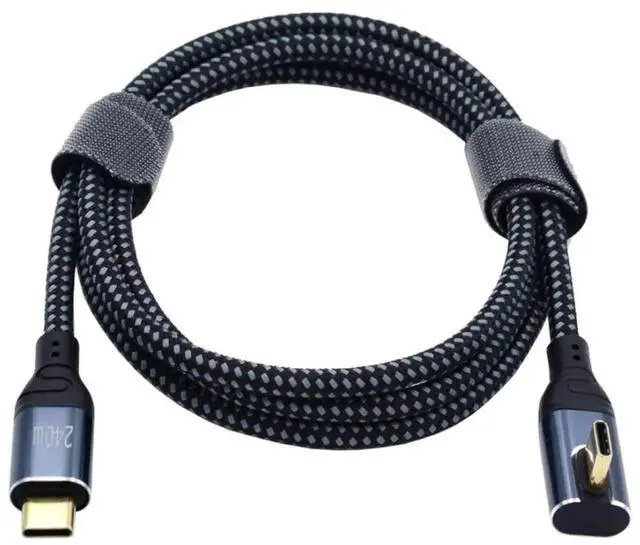 Alt view image 6 of 6 - JAENFONG  USB C to USB C 240W Cable 480Mbps 48V 5A 90 Degree Low Profile Angled Compatible with USB2.0 100W Charging 0.5M