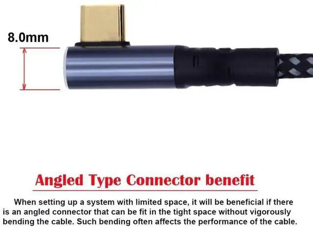 Alt view image 2 of 6 - JAENFONG  USB C to USB C 240W Cable 480Mbps 48V 5A 90 Degree Low Profile Angled Compatible with USB2.0 100W Charging 0.5M