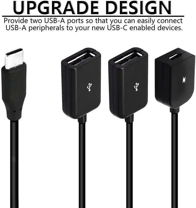 Alt view image 2 of 6 - JAENFONG USB C to Dual USB Adapter USB Type-C Male to 2 USB Female OTG Splitter with Micro for Android Tablet Pc and Smart Phone and More