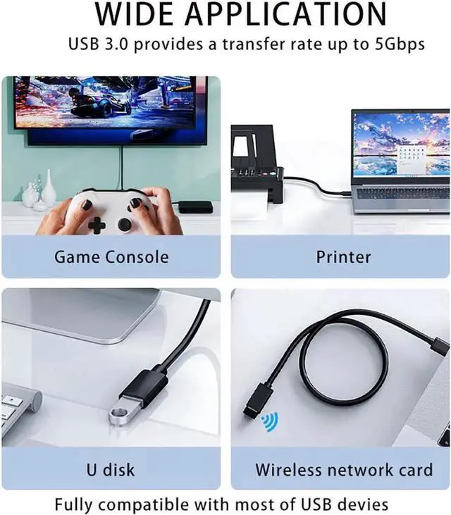 Alt view image 6 of 6 - JAENFONG USB Extension Cable 3.3 ft - USB 3.0 Extension Cable USB Male to Female Extension Cable for USB Flash Drive, Card Reader, Hard Drive, Keyboard,Mouse,Playstation, Xbox, Printer, Webcam