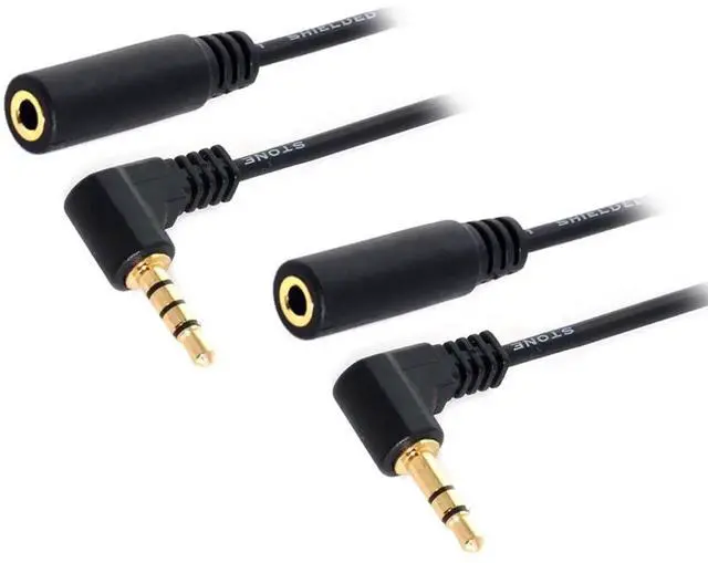 Alt view image 2 of 5 - JAENFONG 2 Pack Headphone/Audio Extension Cable,3/4 Pole 3.5mm Male to 3.5mm Female Audio Stereo Headphone 90 Degree Angled Extension Cable 10cm