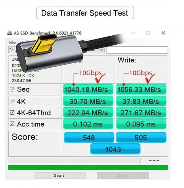Alt view image 5 of 7 - JAENFONG Cable USB-C 100W Type-C Male to Male Cable Low Profile Angled 20V 5A GEN2 10Gbps Charging for Laptop Tablet Phone 200cm