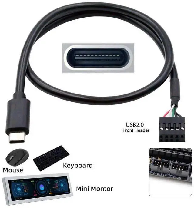 Alt view image 2 of 7 - JAENFONG USB 2.0 Front Panel Header 9/10Pin to USB C Male Mainboard Header Port Data Extension Cable Adapter 0.5M