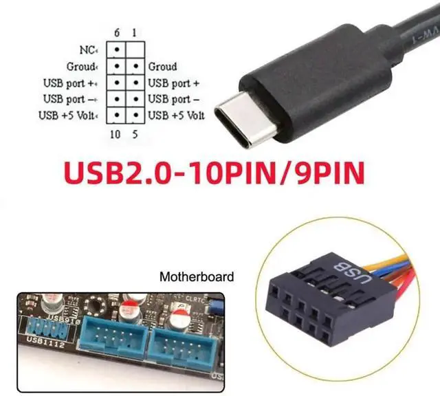 Alt view image 6 of 7 - JAENFONG USB 2.0 Front Panel Header 9/10Pin to USB C Male Mainboard Header Port Data Extension Cable Adapter 0.5M