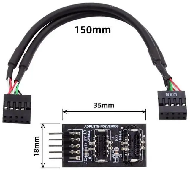 Alt view image 4 of 7 - JAENFONG Dual USB 3.1 Front Panel IDC Socket Key-A Type-E to USB 2.0 9Pin 10Pin Mainboard Header Male Cable Extension Adapter 20cm