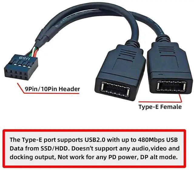 Alt view image 3 of 7 - JAENFONG USB 2.0 9Pin 10Pin Mainboard Header Male to Dual USB 3.1 Front Panel Socket Key-A Type-E Extension Cable 0.15M