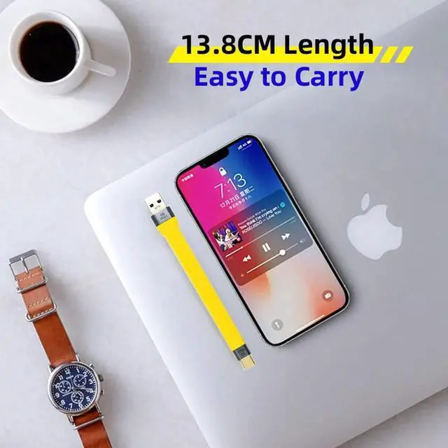 Alt view image 4 of 7 - JAENFONG Yellow 10Gbps USB 3.1 Type C Male to USB3.0 Type A Male Flat Slim FPC Data Cable 13cm for Laptop Phone