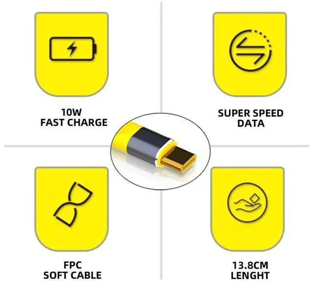 Alt view image 7 of 7 - JAENFONG Yellow 10Gbps USB 3.1 Type C Male to USB3.0 Type A Male Flat Slim FPC Data Cable 13cm for Laptop Phone