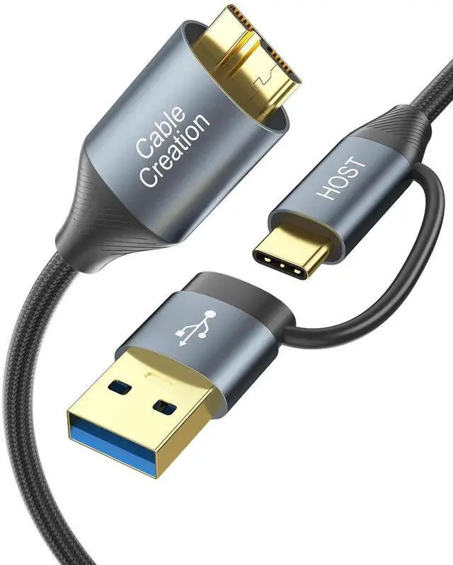 Main image of JAENFONG USB C Hard Drive Cable 2FT, 5Gbps USB A/C to Micro B, USB 3.0 Cable Compatible with iPhone 15 Plus/15 Pro Max, WD, External Hard Drive, and Camera, Grey