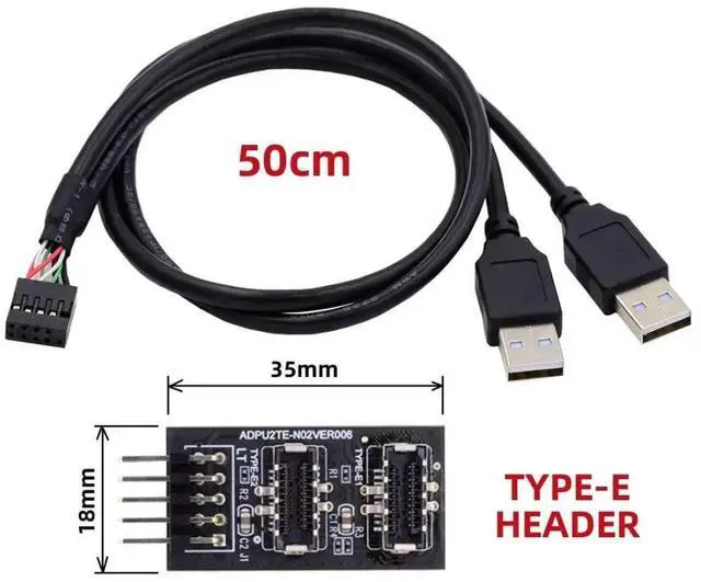 Alt view image 7 of 7 - JAENFONG USB 2.0 9Pin/10Pin 1 to 2 USB 2.0/USB 3.1 Type E Front Panel Socket Mainboard Header Extension Cable Adapter