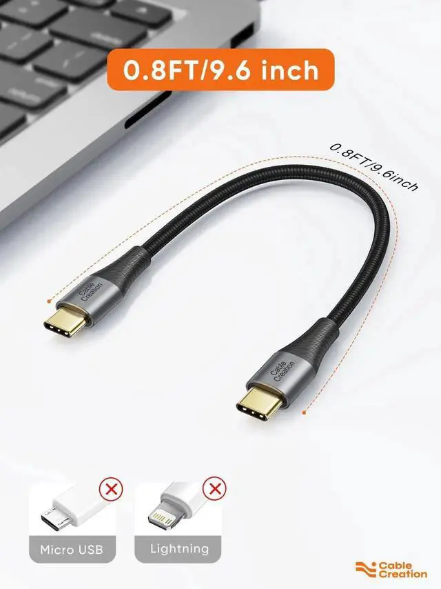 Alt view image 7 of 7 - JAENFONG Short USB C to USB C Cable 60W, USB C Charger Cable 0.8FT, Double-Braided Exterior Compatible with iPhone 15, Galaxy S23 Ultra S22 S21 S20 Note 20, MacBook, iPad mini 6, iPad Pro