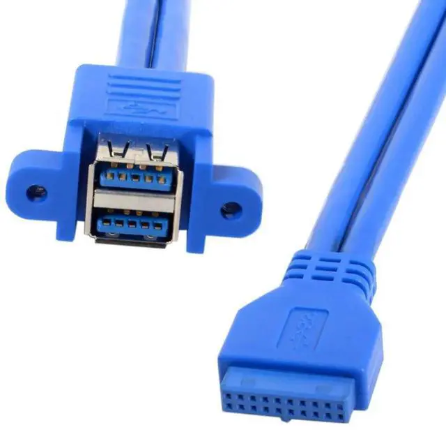 Alt view image 2 of 7 - JAENFONG USB 3.0 Front Panel Header 19/20Pin 1 Male to 2 USB 3.0 Female Panel Port Extension Cable 0.5M with Panel Mount Holes