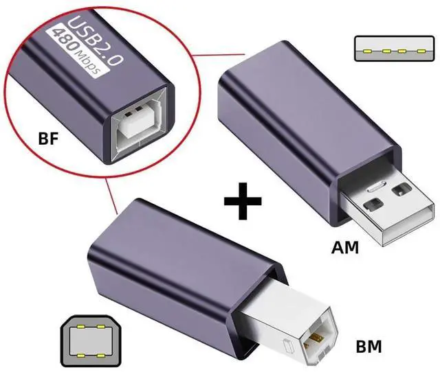 Alt view image 3 of 6 - JAENFONG 2pcs/lot USB 2.0 B Type Female to Type-A & Type-B Male Extension Adapter for Printer Scanner Disk