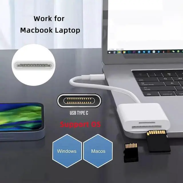 Alt view image 4 of 7 - JAENFONG  USB 2.0 Type C USB-C to TF Micro SD SDXC SDHC Card Reader Adapter Compatible with MAC Laptop Tablet Phone