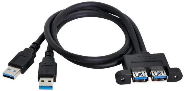 Main image of JAENFONG USB 3.0 Front Panel Header 2 Male to 2 USB 3.0 Female Panel Port Extension Cable 0.5M with Panel Mount Holes