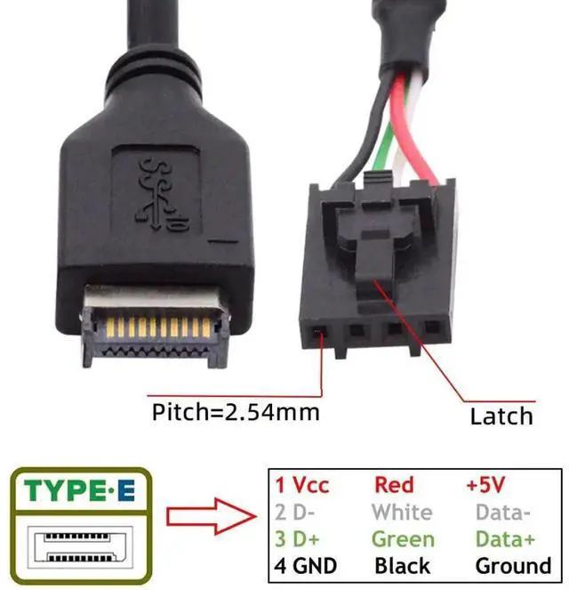 Alt view image 5 of 7 - JAENFONG USB 3.1 Type E Front Panel Header to Pitch 2.54mm 4Pin Cable 0.98FT for 9Pin/10Pin HUB Mainboard Header Extension Adapter