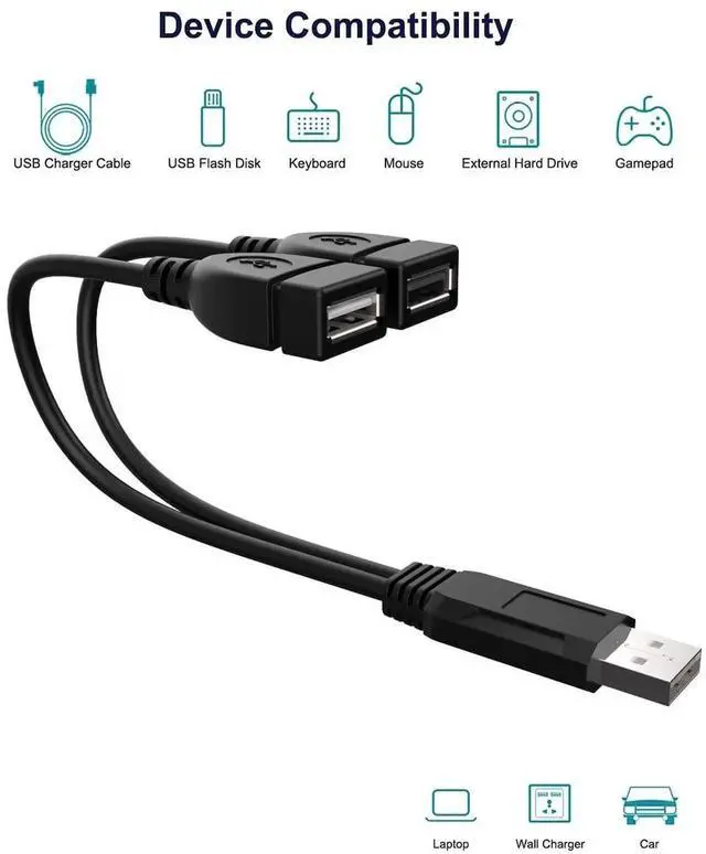 Alt view image 5 of 6 - JAENFONG USB Cable, 2-Port USB 2.0 Male to Female Splitter, High-Speed Charging & Data Transfer for Laptop, Car, Mac, TV, PC, Xbox, HDD