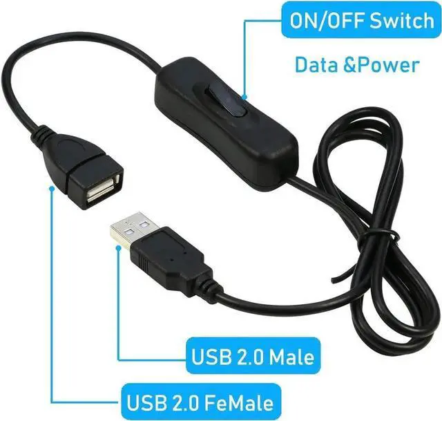 Alt view image 4 of 5 - JAENFONG USB Extension Cable With ON/OFF Switch - Male to Female Support (Data and Power) for Headset, LED Strips [3.3ft, 2-Pack]