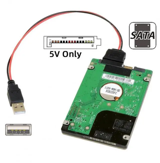 Alt view image 6 of 6 - JAENFONG DC 5V USB Single to SATA 15Pin Power Cable for 2.5 inch SATA HDD SSD Disk Driver 5V 2A Max