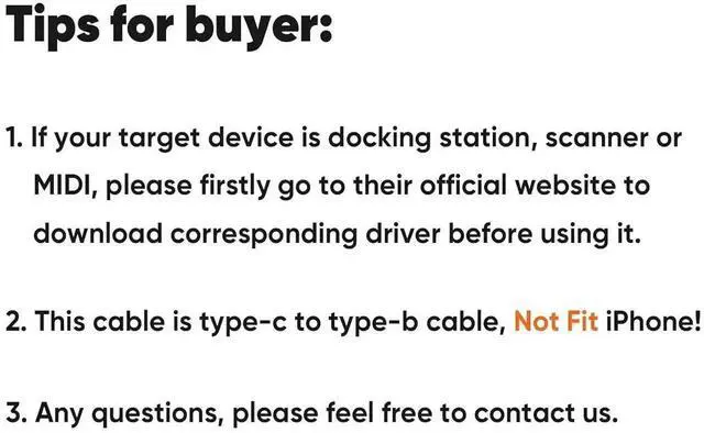 Alt view image 6 of 7 - JAENFONG USB C to USB B 3.1 Cable 3FT, 10Gbps USB Type B to USB C Cable for Thunderbolt 3 Host MacBook Pro Air, External Hard Drive, Docking Station, Scanner, Black,1M