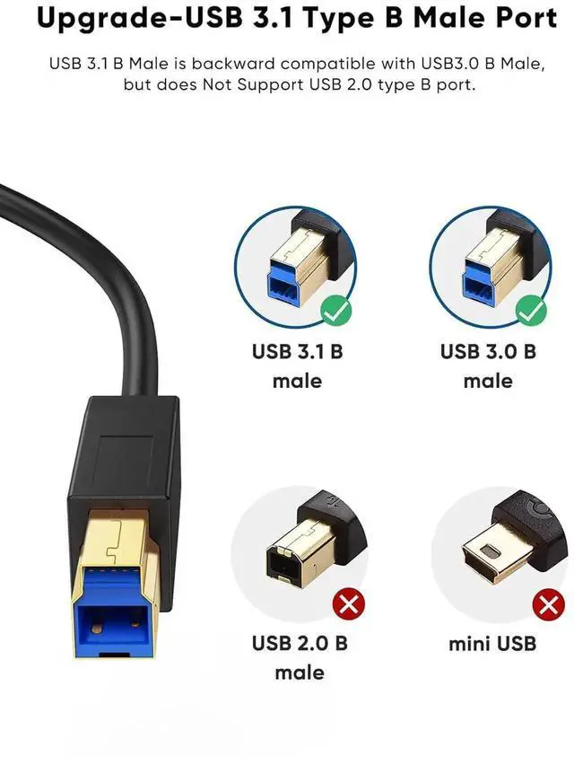 Alt view image 4 of 7 - JAENFONG USB C to USB B 3.1 Cable 3FT, 10Gbps USB Type B to USB C Cable for Thunderbolt 3 Host MacBook Pro Air, External Hard Drive, Docking Station, Scanner, Black,1M