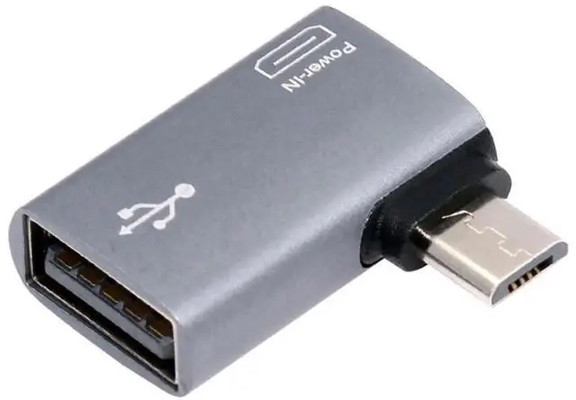 Main image of JAENFONG 2 in 1 Micro USB OTG Power Adapter Micro USB Male to USB 2.0 Female 90 Degree Left Angled Connector Adapter