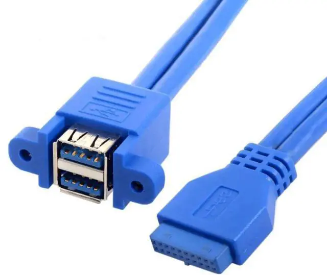 Alt view image 3 of 3 - JAENFONG Motherboard 20Pin to Stackable USB 3.0 Female Panel Type Dual Ports Header Cable 50cm